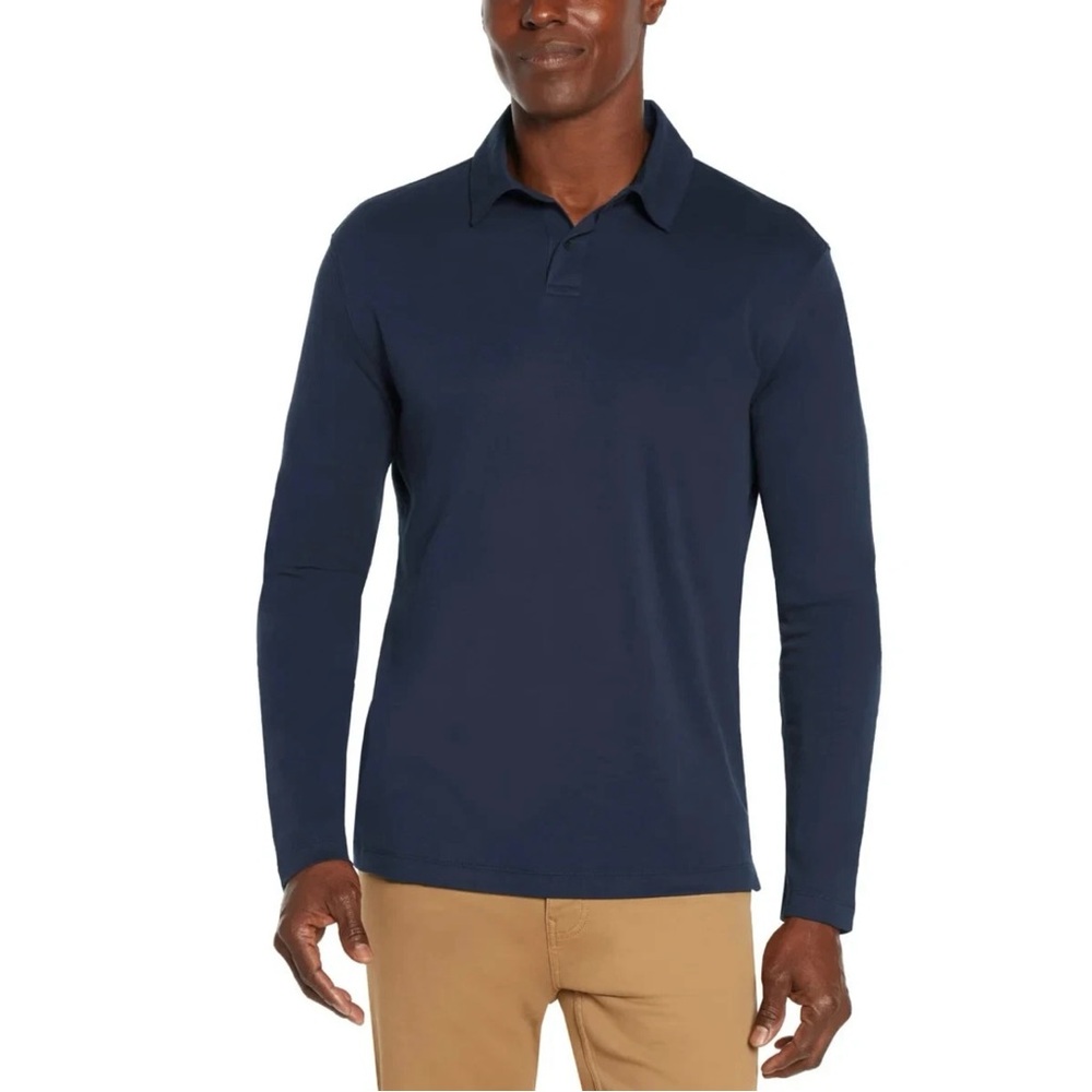 New Banana Republic Size Large Mens Long Sleeve Luxe Touch Performance Polo Blue
